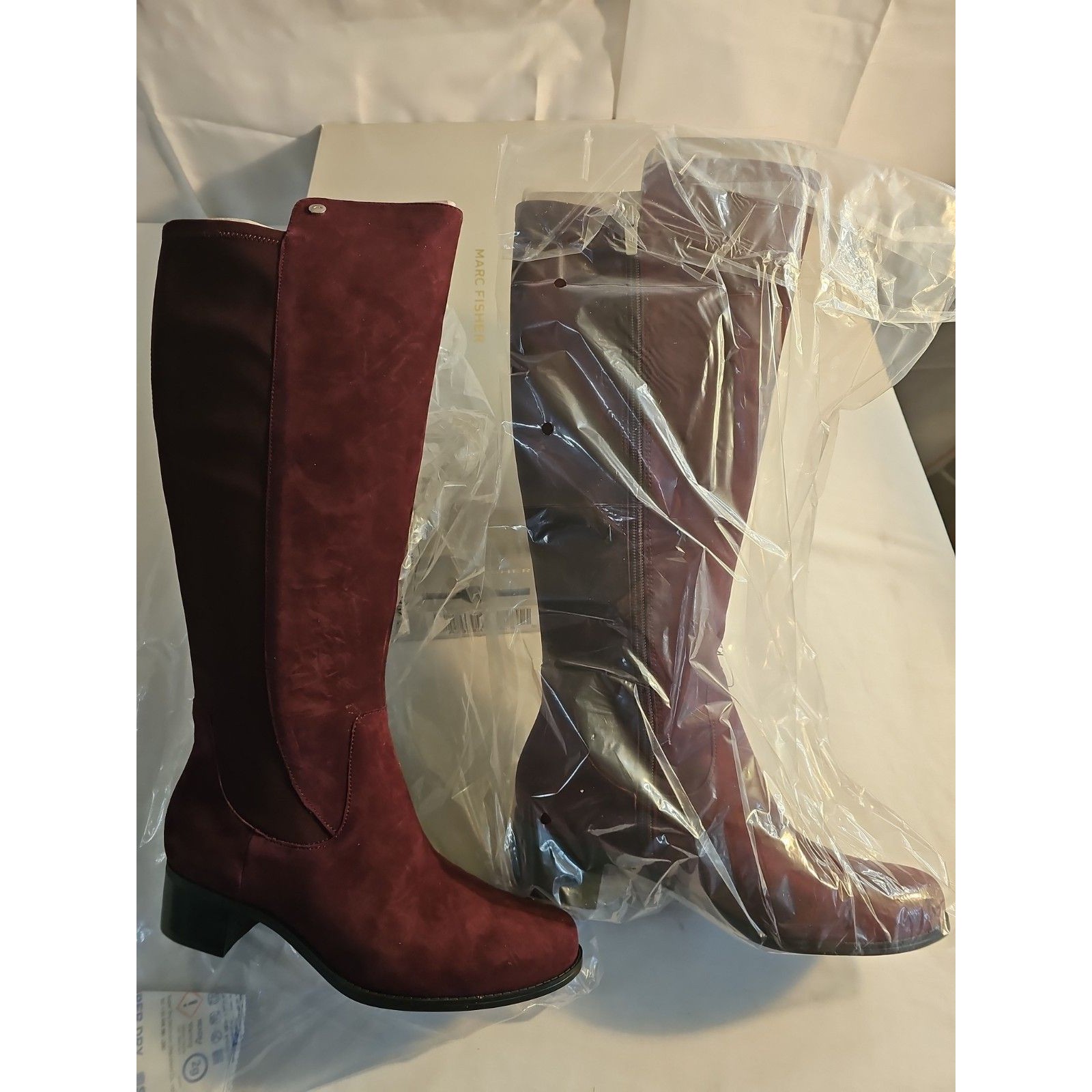 Marc Fisher Incept Dark Red Suede Knee High Boots Womens 8m Wide Block Heel
